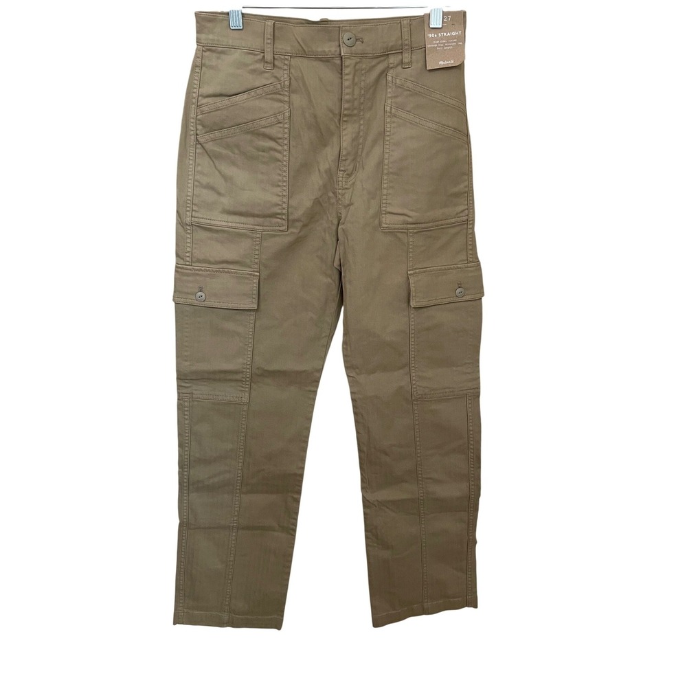 Madewell 90s Straight Cargo Pants Khaki Tan Herringbone High Rise Size 27 NWT